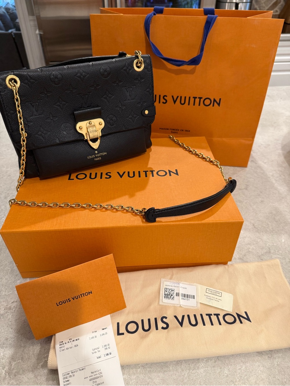 Louis Vuitton Black Monogram Empreinte Chain Vavin PM Shoulder Bag
